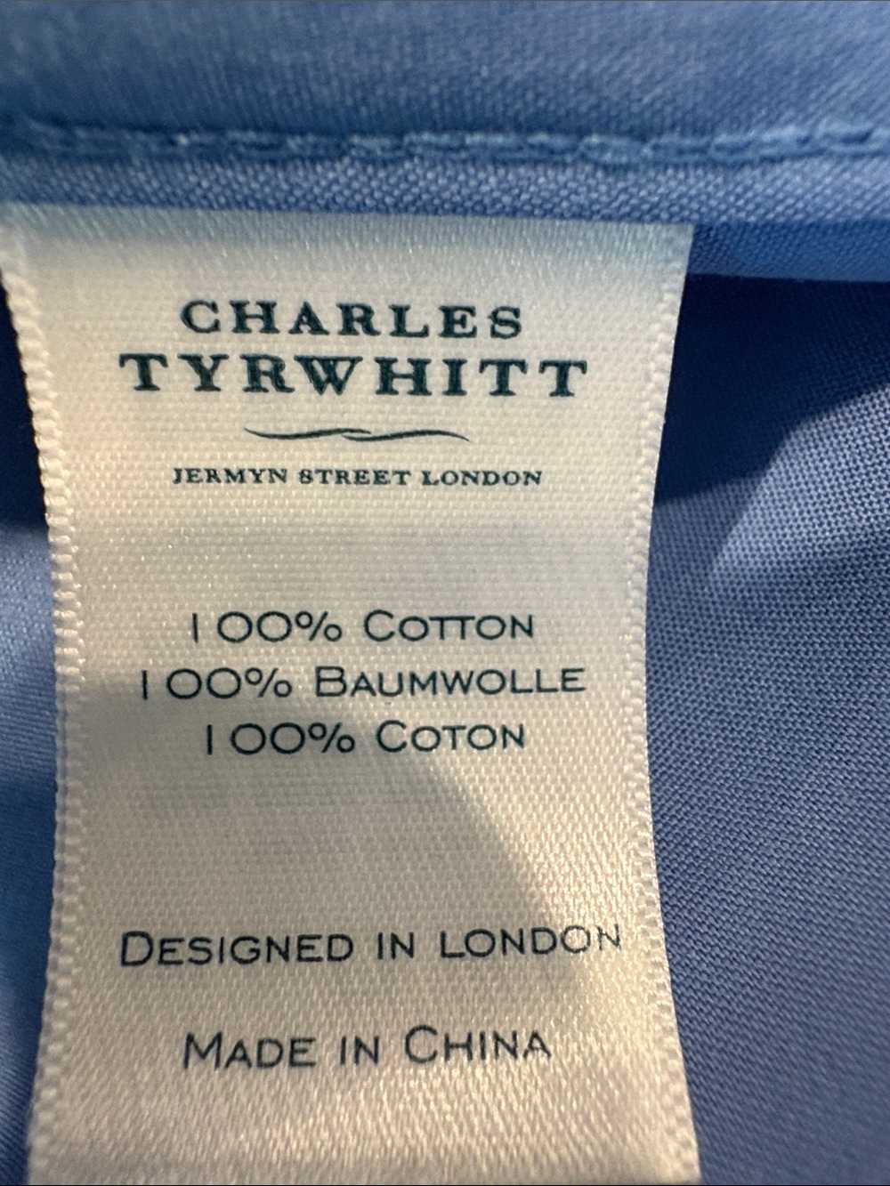 Charles Tyrwhitt Men's Blue Dress Shirt with White Collar and Cuffs SZ 15/34 - Picture 8 of 8